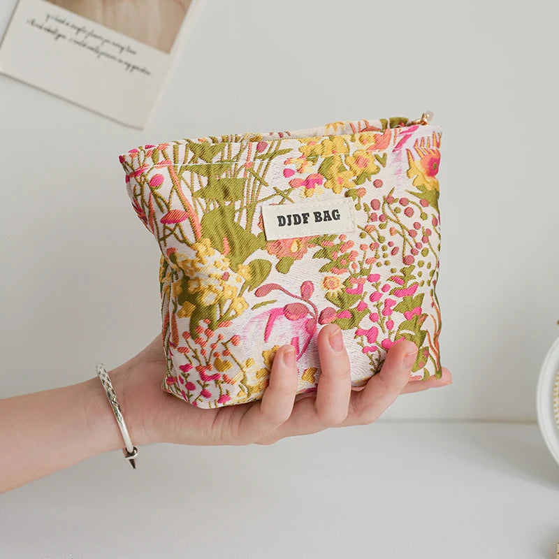 DJDF Women’s Floral Cosmetic Bag – Large-Capacity Travel Toiletry Organizer with Coin Pouch