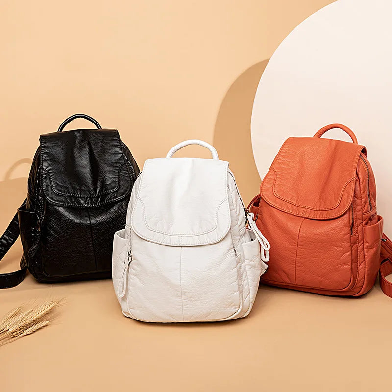 Motaora Women’s White Washed Leather Backpack – Small Casual Travel Bag & School Backpack for Girls