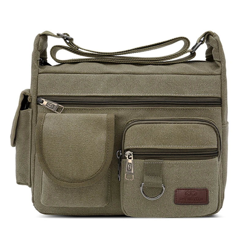 Water-Resistant Vintage Messenger Bag for Men – Waxed Canvas Crossbody Briefcase & Shoulder Bag