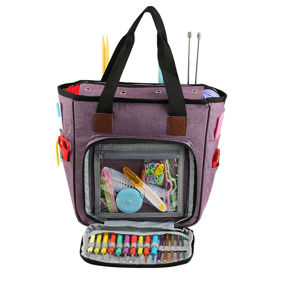 KOKNIT Knitting Tote Bag – Yarn Storage Organizer for Crochet Hooks, Knitting Needles & DIY Sewing Accessories
