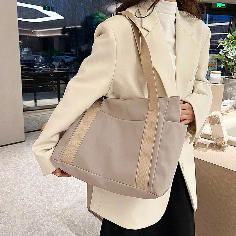 Large Nylon Tote Bag – Stylish College Shoulder Bag for Work, Commuting & Daily Carry