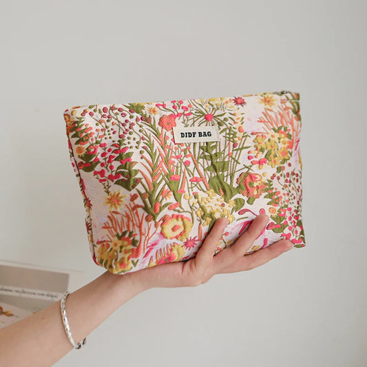 DJDF Women’s Floral Cosmetic Bag – Large-Capacity Travel Toiletry Organizer with Coin Pouch
