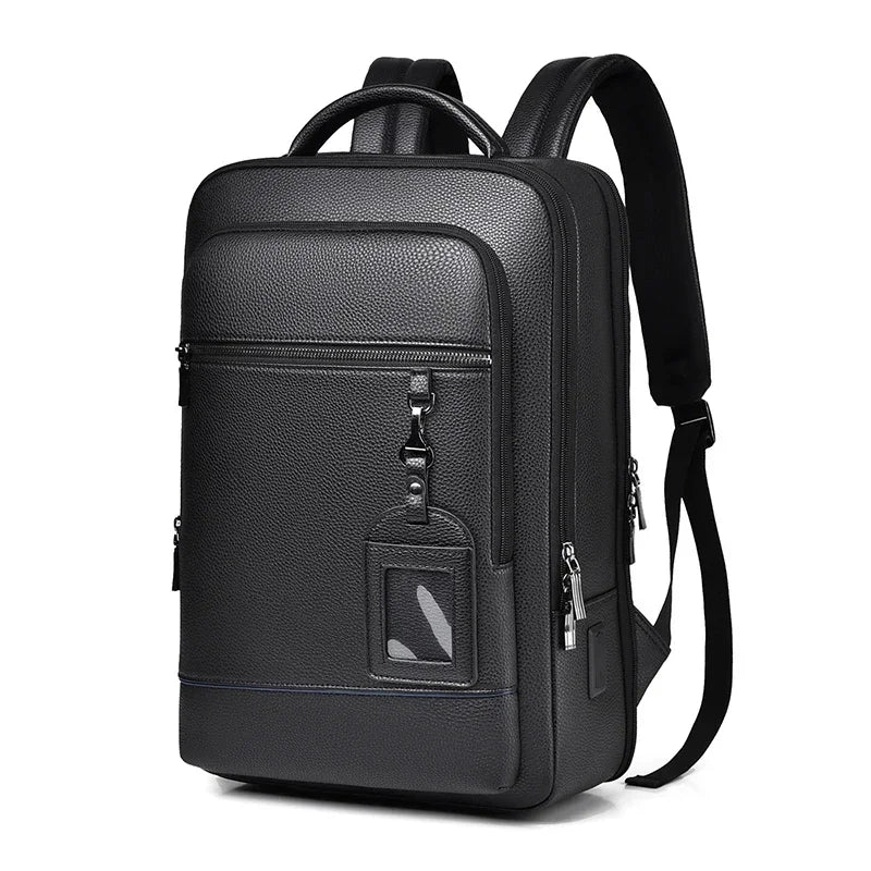 Executive PU Leather Laptop Backpack for Men – USB Charging Business Briefcase, Office & Travel Shoulder Bag