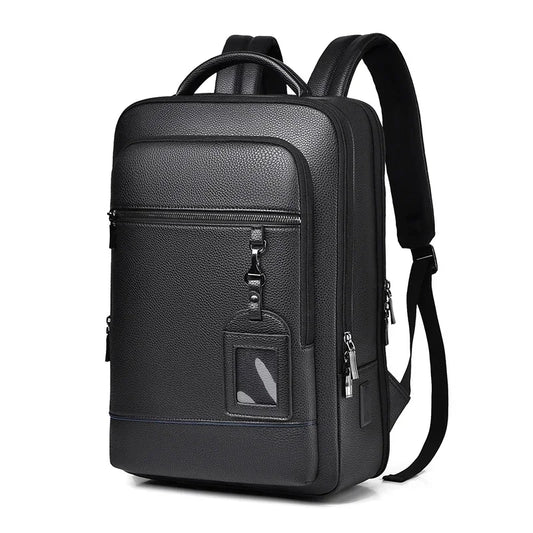 Executive PU Leather Laptop Backpack for Men – USB Charging Business Briefcase, Office & Travel Shoulder Bag