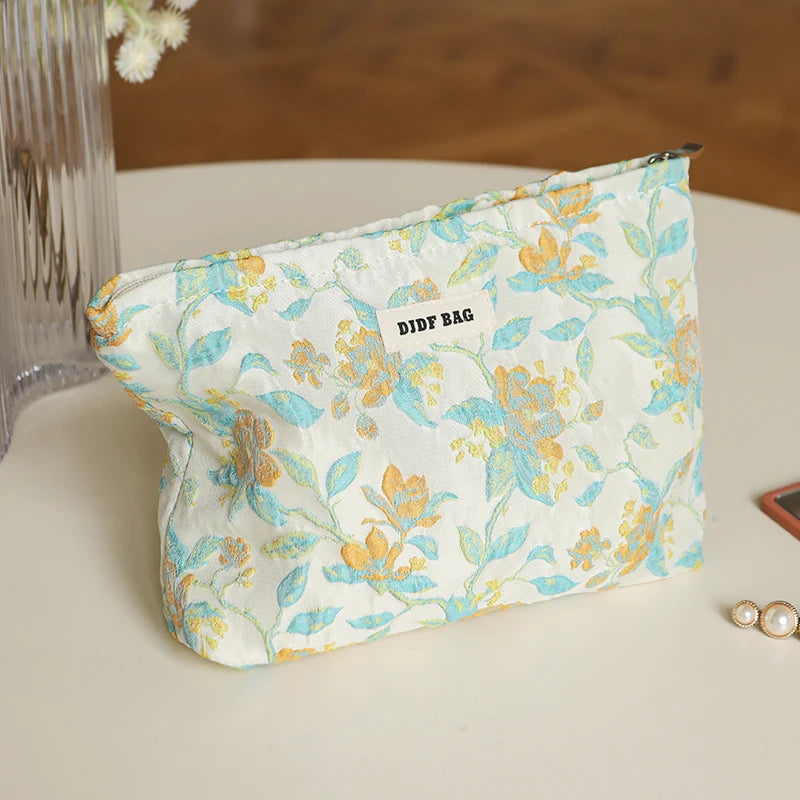 DJDF Women’s Floral Cosmetic Bag – Large-Capacity Travel Toiletry Organizer with Coin Pouch