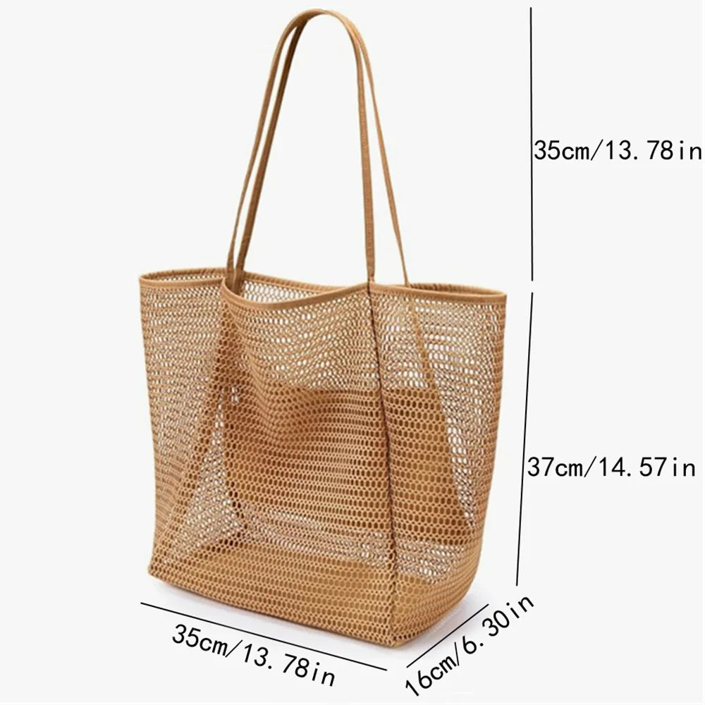 Women's Foldable Beach Tote Bag – Lightweight Nylon Mesh Shoulder Bag for Holidays, Picnics & Summer Days