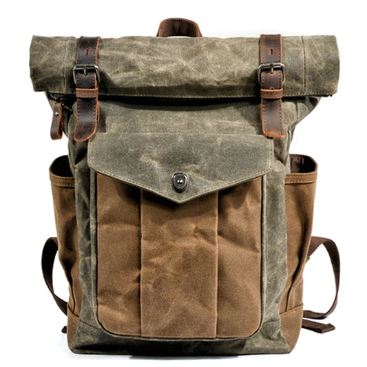 Luxury Vintage Canvas Backpack for Men – Oil Wax Leather Travel Rucksack, Large Waterproof Retro Daypack