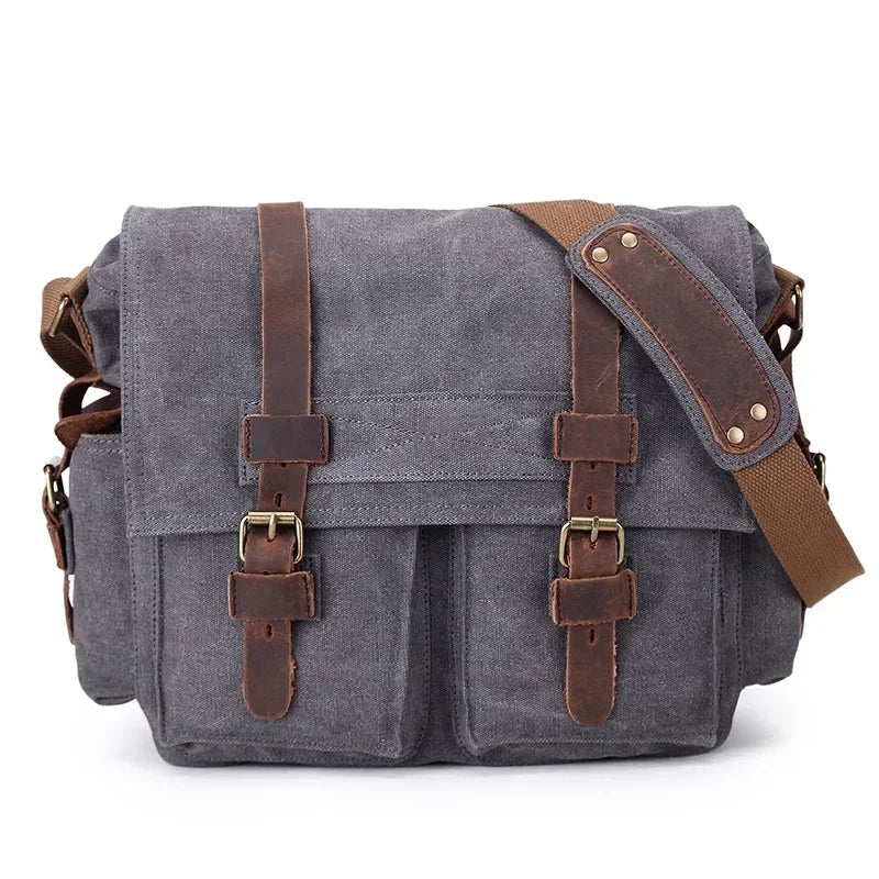Vintage Canvas & Leather Rucksack – Unisex Casual Messenger Backpack for School, Travel & Hiking