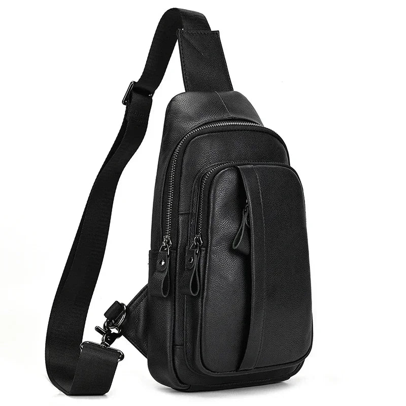 Sling Bag aus echtem Leder – Unisex Casual Brust- und Schultertasche mit Reißverschluss"