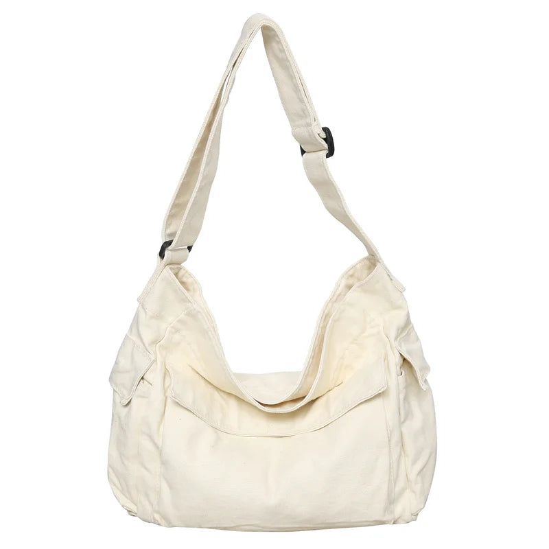 Washed Canvas Shoulder Bags Large Capacity Cotton Biker Bags Korea Style Cloth Satchels Women 100% Cotton Pastoral Tooling Bags