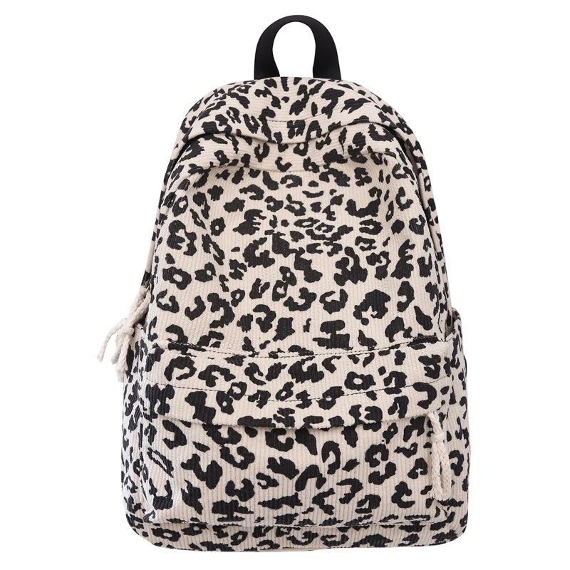 Rucksack aus Cord mit Leopardenmuster – Schultasche mit großem Fassungsvermögen für Teenager, modische Laptop-Büchertasche für Studenten und Reisende
