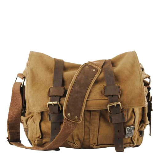 Vintage Canvas & Leather Rucksack – Unisex Casual Messenger Backpack for School, Travel & Hiking
