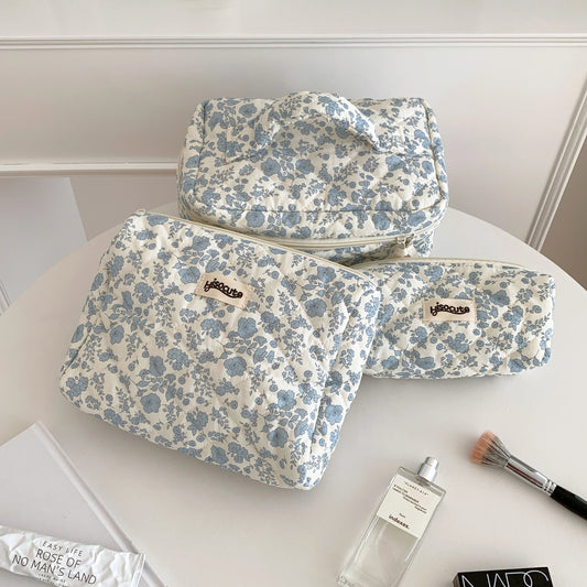 3-teiliges Kosmetiktaschen-Set aus Baumwolle mit Blumenmuster – Reise-Organizer-Taschen mit großem Fassungsvermögen für Damen