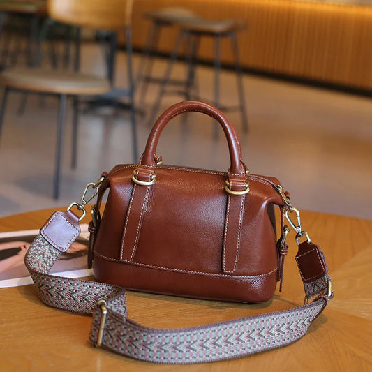 Vintage Luxury Cowhide Leather Women's Shoulder Bag Designer Boston