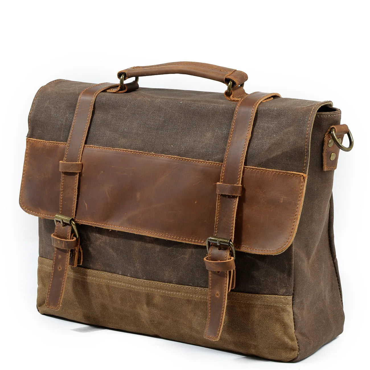 Waterproof Waxed Canvas & Cowhide Briefcase – Men’s Vintage Business Laptop Shoulder