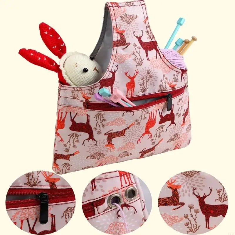 Portable Yarn Storage Bag – Knitting & Crochet Organizer with Hooks & Needles Pockets, Wrist Bag for Women