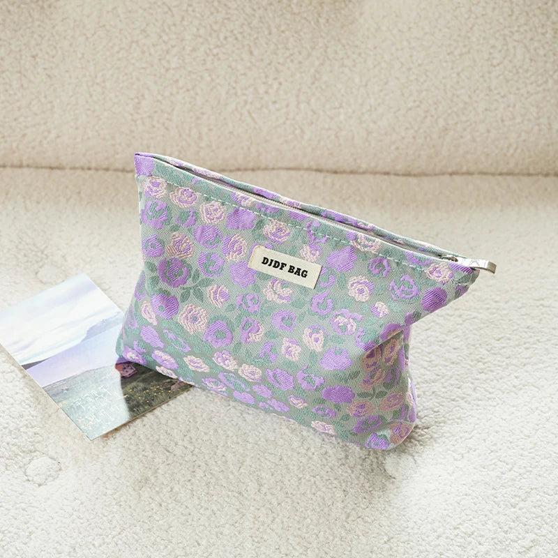 DJDF Women’s Floral Cosmetic Bag – Large-Capacity Travel Toiletry Organizer with Coin Pouch