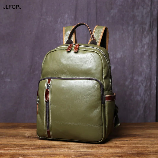 Genuine Leather Backpack for Men – Casual College Style Cowhide Laptop Bag, Fits 15-Inch, Simple & Fashionable Design