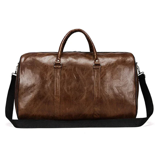 Men's Large PU Leather Travel Duffle Bag – Black Fashion Gym, Luggage & Shoulder Weekender with Zipper