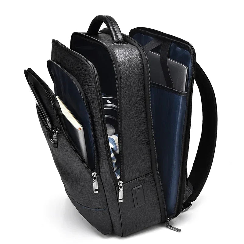 Executive PU Leather Laptop Backpack for Men – USB Charging Business Briefcase, Office & Travel Shoulder Bag