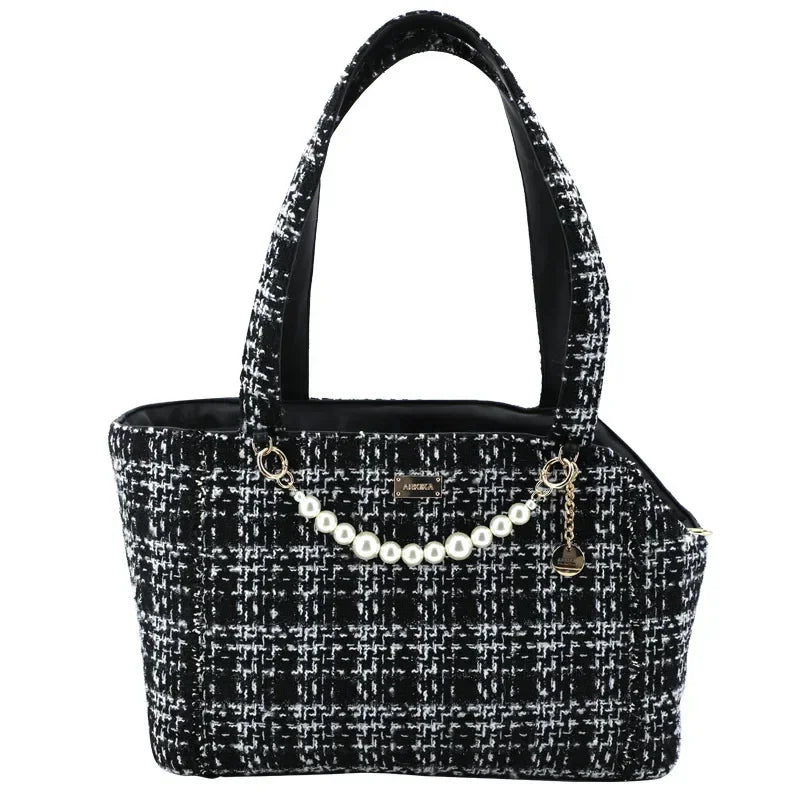 Luxury Plaid Small Dog Carrier Shoulder Bag – Soft-Sided Travel Handbag for Cats & Puppies