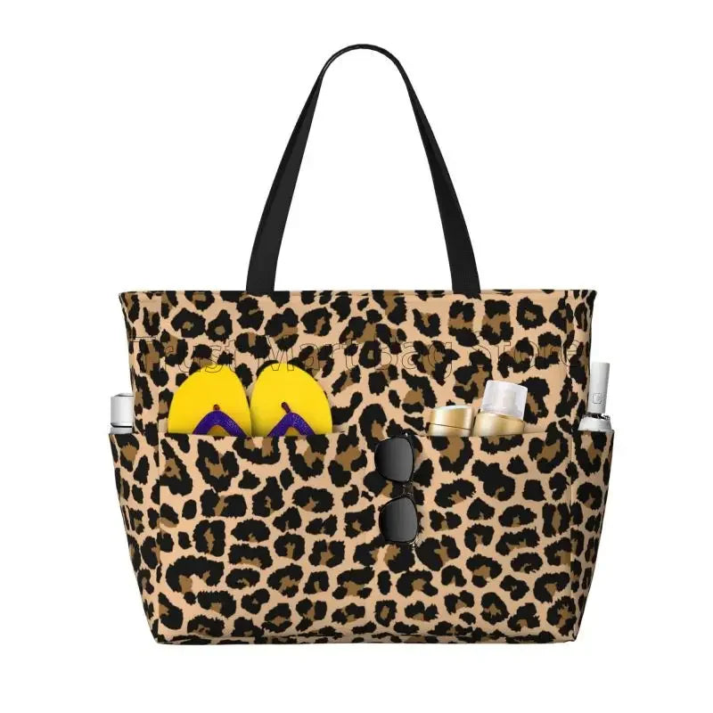 Große Tragetasche mit Leopardenmuster – Wasserdichte Strandtasche mit Taschen