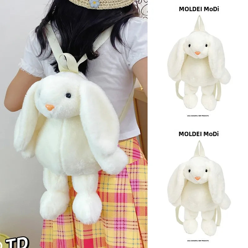 Cute Plush Rabbit Backpack – Small Cartoon Animal Shaped Shoulder Bag for Girls, Trendy Casual Daily Style