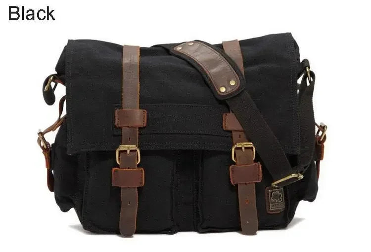 Vintage Canvas & Leather Rucksack – Unisex Casual Messenger Backpack for School, Travel & Hiking